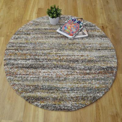 The Rug Seller Mehari Shaggy Striped Circle Rugs 23094 6969 in Mustard Yellow&nbsp;120x120cm