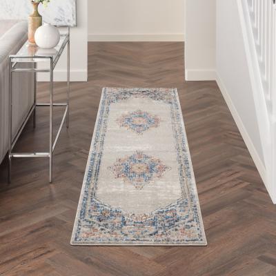 The Rug Seller Quarry QUA12 Traditional Distressed Runner Rugs in Blue Grey