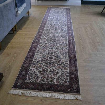 The Rug Seller Sarouck Traditional Hand Knotted Wool Runner Rug in Beige Rose Pink&nbsp;80x384cm