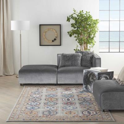 The Rug Seller Quarry QUA15 Traditional Distressed Rugs in Grey Multi by Nourison