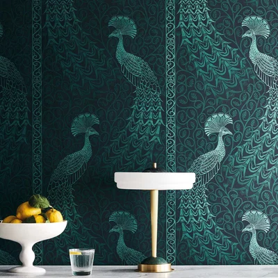 The Rug Seller Pavo Parade Wallpaper 116 8028 by Cole & Son in Metallic Petrol blueRoll