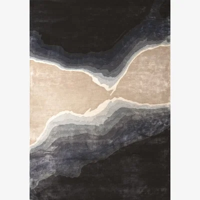 The Rug Seller Onda Waves Wool Rug By William Yeoward in Indigo Blue300x425cm