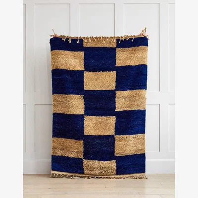 Rose & Grey Ferm Living Blue & Cream Mara Checked Knotted Rug - Large