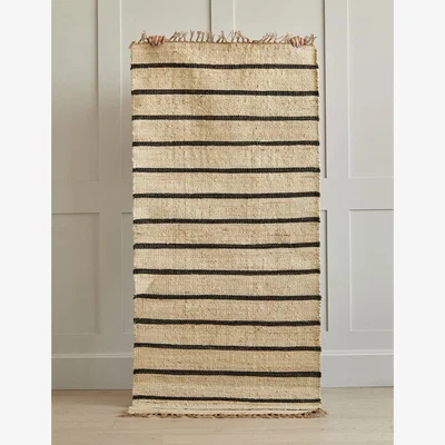 Rose & Grey Large Black and Natural Striped Tassel Rug