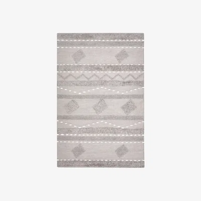 Sazy Tobias Handwoven Geometric Striped Tufted Rug, Grey, 80x150 cm