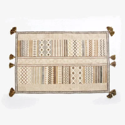 Sazy Telo Cotton Block Printed Rug, Beige, 120x180 cm