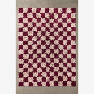 Urban Outfitters Red Shaggy Checkerboard 5x7 Rug - Maroon at Urban Outfitters