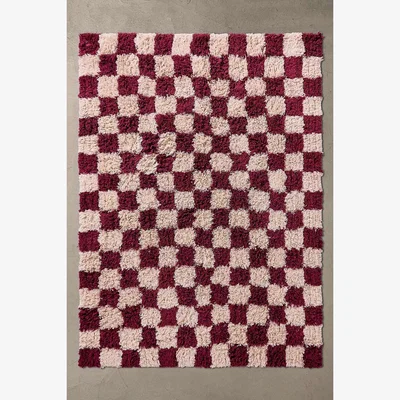 Urban Outfitters Red Shaggy Checkerboard 5x7 Rug - Maroon at Urban Outfitters
