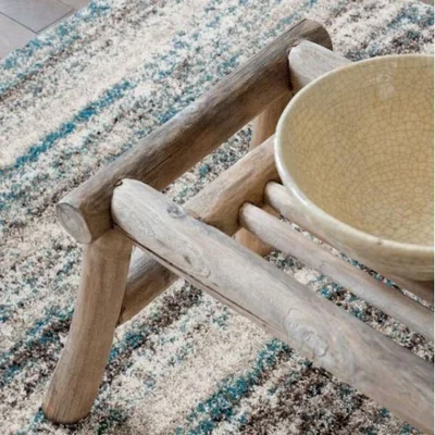 Woods Furniture Mehari Striped Brown and Blue Rug 67cm x 140cm