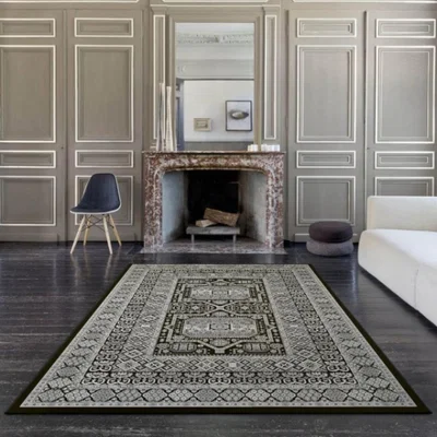 Woods Furniture Da Vinci Patterned Black and Grey Rug 160cm x 230cm