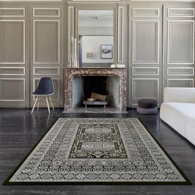 Woods Furniture Da Vinci Patterned Black and Grey Rug 133cm x 195cm