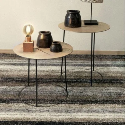 Woods Furniture Mehari Striped Brown and Grey Rug 80cm x 150cm