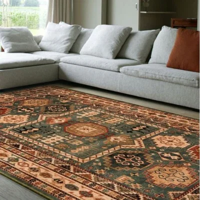 Woods Furniture Kashqai Tribal Patterned Green Rug 67cm x 275cm