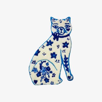 Wolf & Badger Blue / White Hand-Tufted Blue And White Cat Rug One Size Fable and Mirth