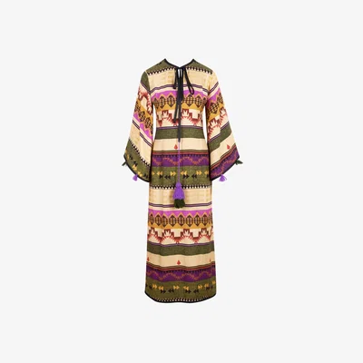 Wolf & Badger Women's Violet - Rug Patterned Maxi V-Neck Dress | Medium | Elissa Studio