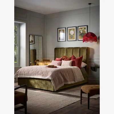 Cox and Cox Ribbed Olive Velvet Bed - King