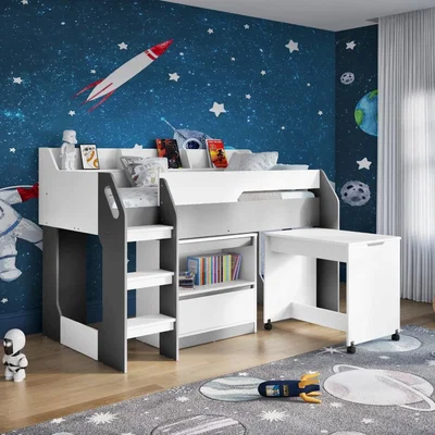 Cuckooland Flair Lulu Mid Sleeper Bed With Storage White and Grey