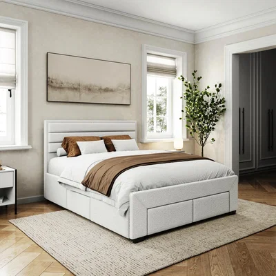 Cuckooland Flair Heybrook 4 Drawer Boucle Fabric Bed Cream - Double
