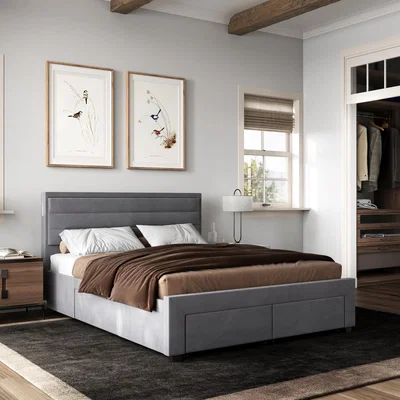 Cuckooland Flair Heybrook 4 Drawer Fabric Bed Frame Grey - Double