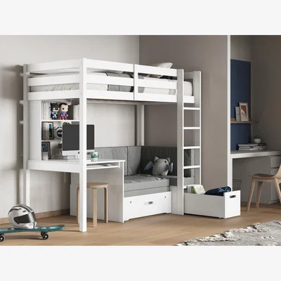 Cuckooland Noomi Eino White High Sleeper Bed With Futon Sofa and Desk -