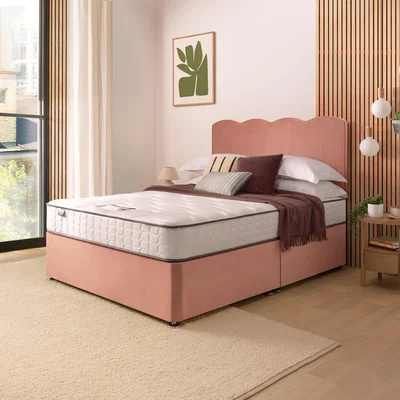 Dunelm Silentnight Divan Bed With Velvet Merlin Headboard Pink Velvet