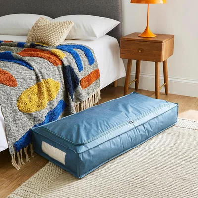 Dunelm Fabric Underbed Zip Storage Bag Pacific Blue