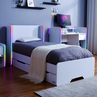 Dunelm Electra Gaming Bed Frame with Underbed Storage Drawers and LED Lights White