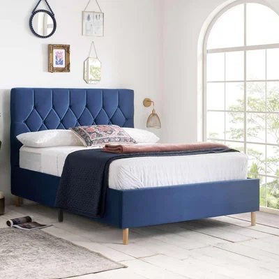 Dunelm Return - Loxley Velvet Bed Frame, Double Blue