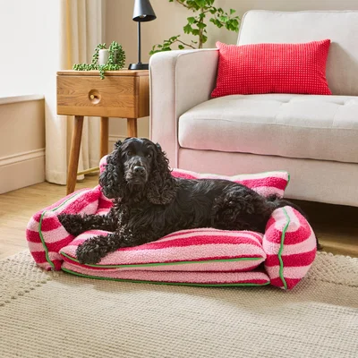 Dunelm Luxury Pink Stripy Dog Bed Pink