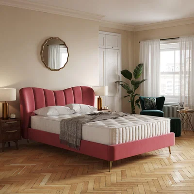 Dunelm Starla Velvet Bed Coral (Pink)