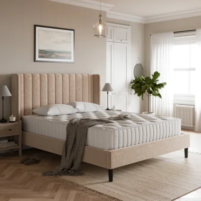 Dunelm Alara Pleated Velvet Bed Natural
