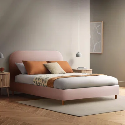 Dunelm Fara Bed Frame, Woven Soft Pink