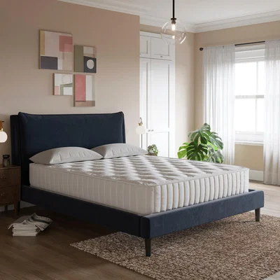 Dunelm Skylar Velvet Pillow Back Bed Frame Navy