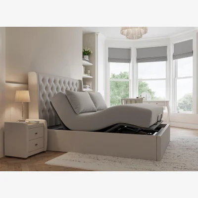 Dreams Deacon Ergomotion Adjustable Velvet-Finish Bed Frame - 4'6 Double - Cream