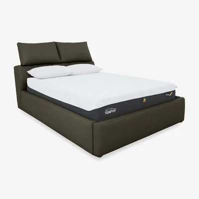 Furniture Village Tyrell Leather Manual Ottoman Bed Frame - King Size - Olive