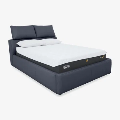 Furniture Village Tyrell NC Leather Manual Ottoman Bed Frame - Super King - NC Ocean Blue