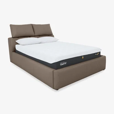 Furniture Village Tyrell Leather Manual Ottoman Bed Frame - Super King - Fawn