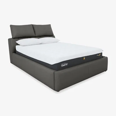 Furniture Village Tyrell NC Leather Manual Ottoman Bed Frame - King Size - Charcoal Grey