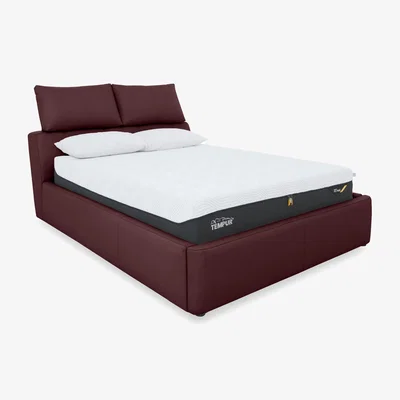 Furniture Village Tyrell HW Leather Manual Ottoman Bed Frame - King Size - Deep Red