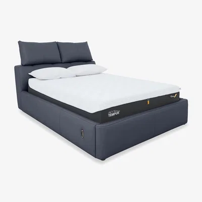 Furniture Village Tyrell HW Leather Electric Ottoman Bed Frame - Super King - Ocean Blue