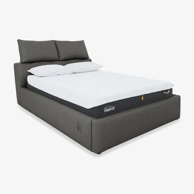 Furniture Village Tyrell NC Leather Electric Ottoman Bed Frame - Super King - Charcoal Grey