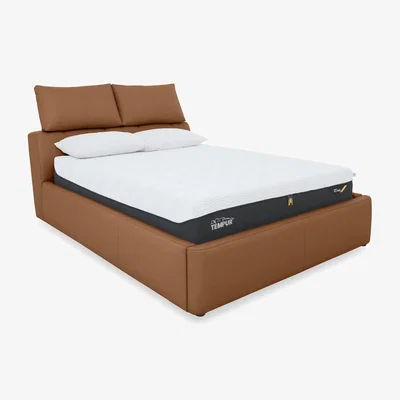 Furniture Village Tyrell HW Leather Manual Ottoman Bed Frame - King Size - Pecan Brown