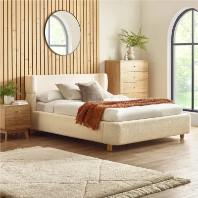 Furniture123 Cream Boucle Upholstered King Size Bed Frame - Julian Bowen