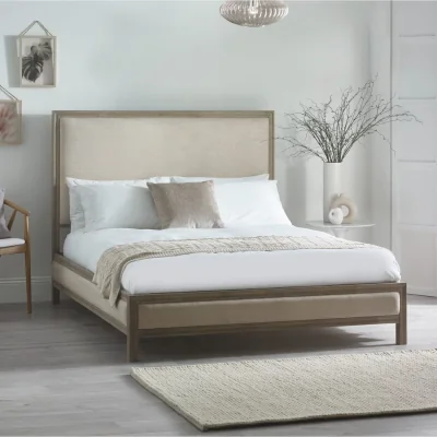 Furniture123 Ivory Upholstered Double Bed Frame with Wooden Border - Julian Bowen