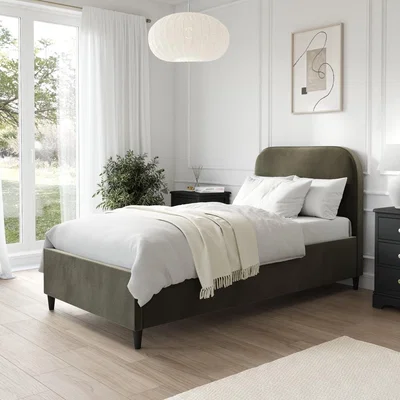 Furniture123 Khaki Green Velvet Single Bed Frame - Zara