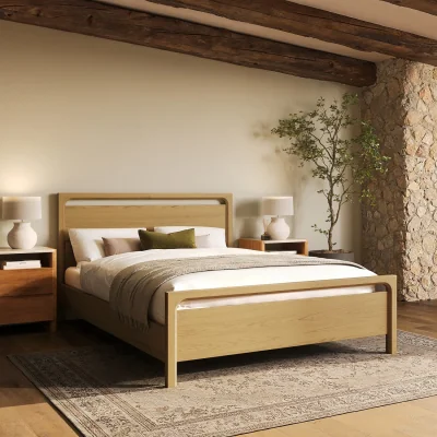 Furniture123 Light Oak King Wooden Bed Frame - Vixen