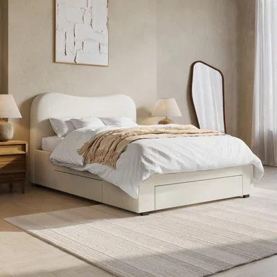 Furniture123 Cream Upholstered Double Bed Frame with Storage  Joanie