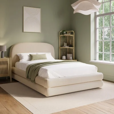 Furniture123 Cream Upholstered Small Double Bed Frame with Storage Drawer  Connie