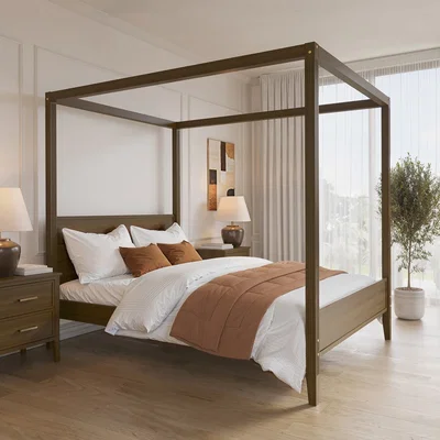 Furniture123 King Size Four Poster Bed Frame in Walnut - Delilah