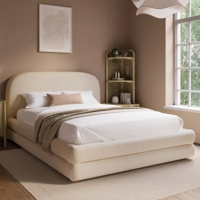Furniture123 Cream Upholstered Double Bed Frame with Storage Drawer  Connie